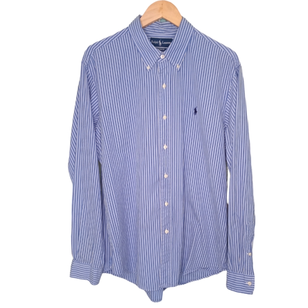 Ralph Lauren Blue Label Long Sleeve Button Down Striped Blue and white